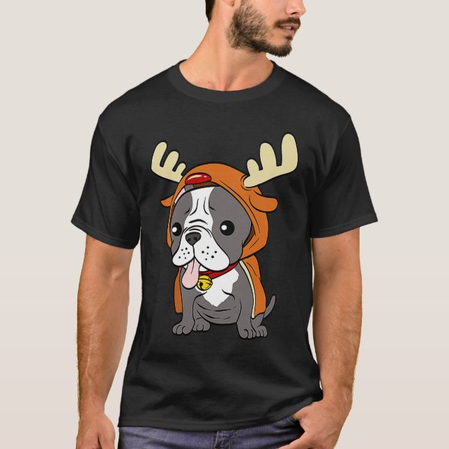 T-shirt French Bulldog Dressed Up Reindeer Dogs Xmas (Devant)