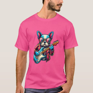 T-shirt French Bulldog Electric Guitare Funny Chien Rock B