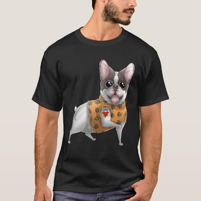T-shirt French Bulldog I Love Mom Tattoo Dog Mother's Day (Devant)