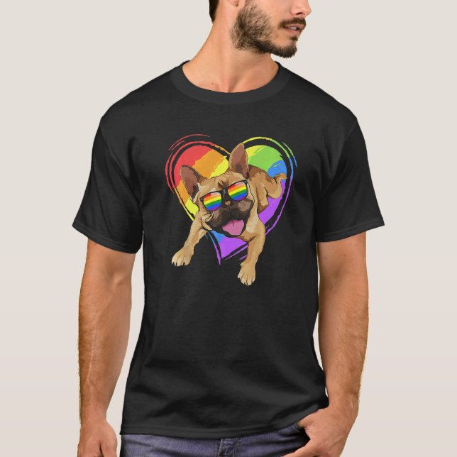 T-shirt French Bulldog Pride Rainbow Heart Gay Lgbt Pride (Devant)
