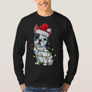 T-shirt French Bulldog Santa Christmas Tree Lights Xmas Bo