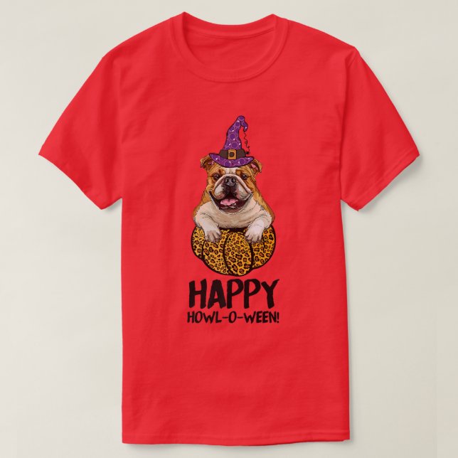 T-shirt French Bulldog Witch Happy Howl O Ween Halloween D (Design devant)