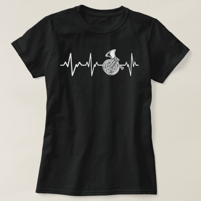 T-shirt French Horn Heart beat Gift Instrument Horn Player (Design devant)