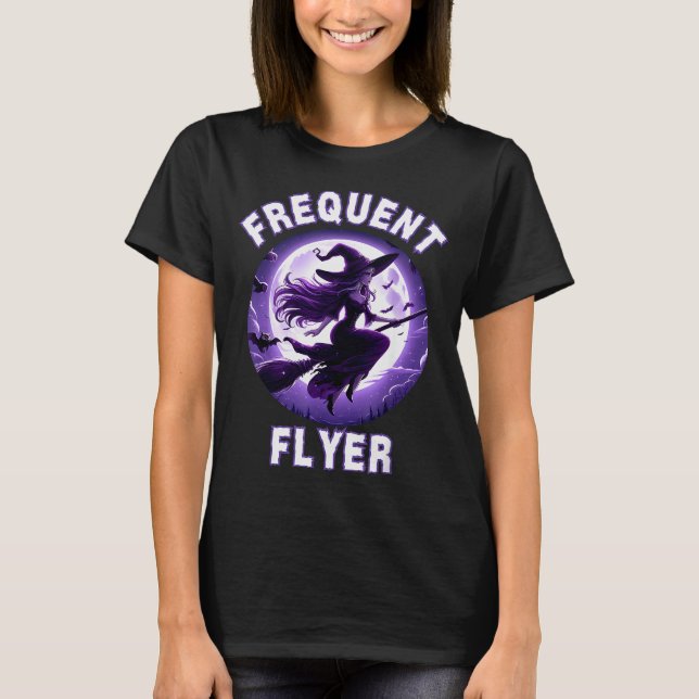 T-shirt Frequent Flyer Witch, Funny Halloween Witch Costum (Devant)