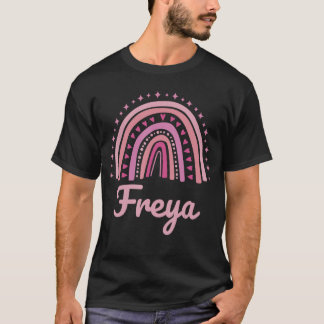 T-shirt Freya Name Personalized Funny Women Pink Rainbow F