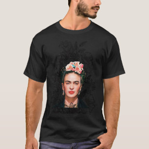 T-shirt Frida Kahlo couleur portrait, fleur noire et blanc