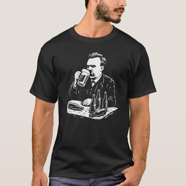 T-shirt Friedrich Nietzsche boit des bières (Devant)