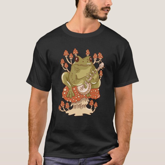 T-shirt Frog Playing A Banjo Instrument Sitting On A Mushr (Devant)