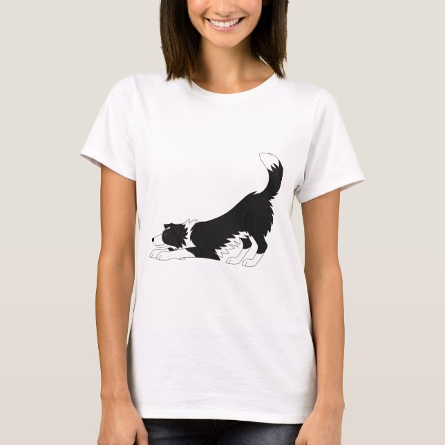 T-shirt Frontière noire et blanche Collie Yoga (Devant)