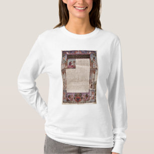 T-shirt Frontispice pour réserver I montrant une page de