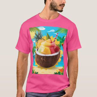 T-shirt Fruits à la noix de coco avec couleur rose de la s