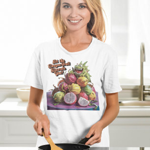 T-shirt Fruits de dragon exotique ornant table en bois