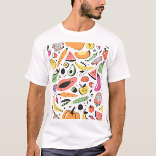 T-shirt Fruits, légumes motif dessinés main.