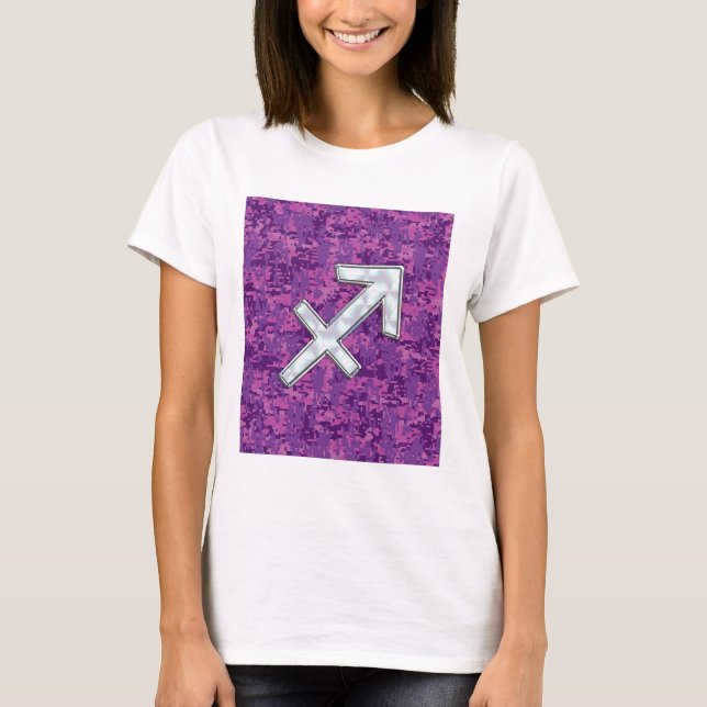 T-shirt Fuchsia nacré Camo de symbole de Sagittaire (Devant)