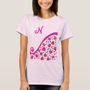 T-SHIRT FUCHSIE ROSE MONOGRAMME DÉCO ABSTRAIT BLANC