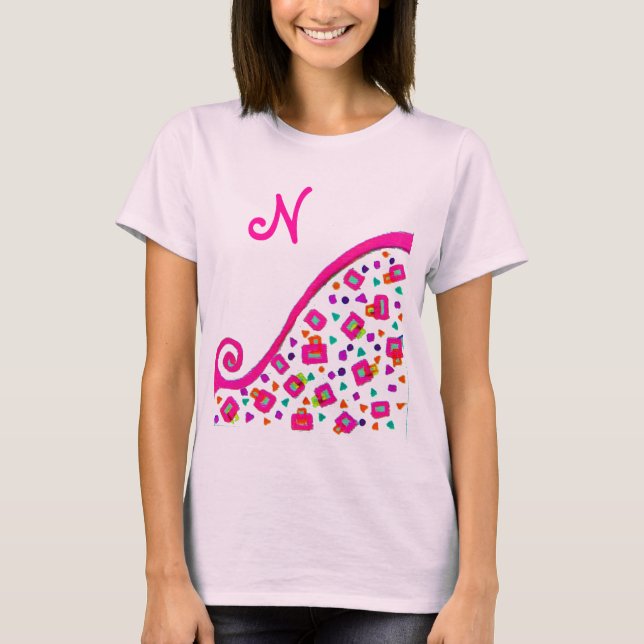 T-SHIRT FUCHSIE ROSE MONOGRAMME DÉCO ABSTRAIT BLANC (Devant)