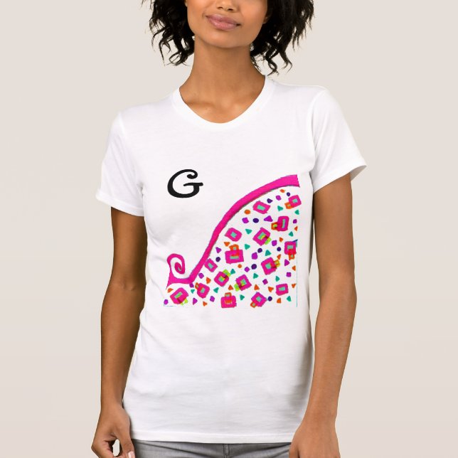 T-SHIRT FUCHSIE ROSE NOIR DÉCO MONOGRAM ABSTRAIT (Devant)