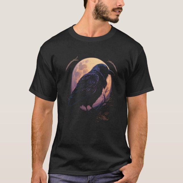 T-shirt Full Moon Crow Raven Flying Bird Halloween  1 (Devant)