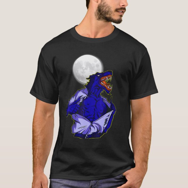 T-shirt Full moon transforms wild wolf scary jungle world (Devant)