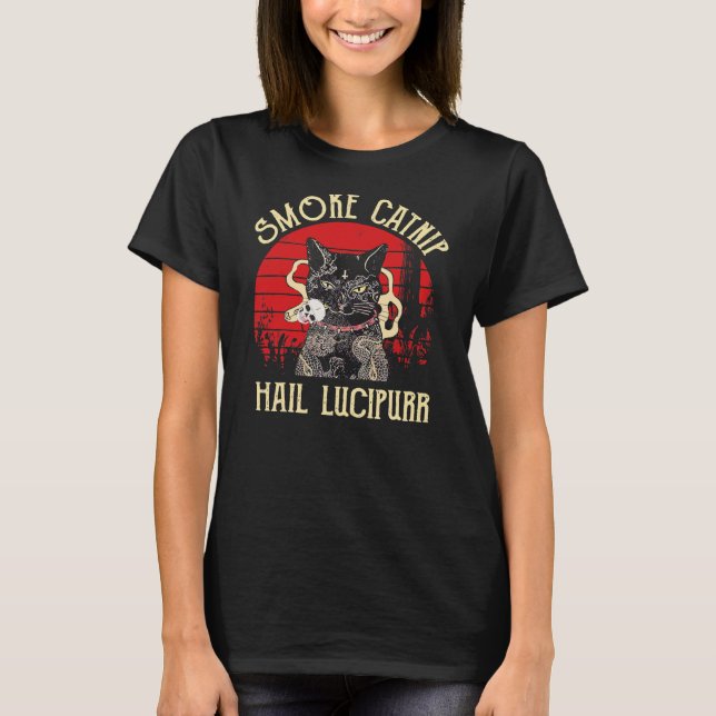T-shirt Fumée Catnip Hail Lucipurr Drôle Chat Fumer  (Devant)