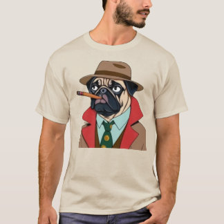 T-shirt Fumer chien carlin avec casquette fedora
