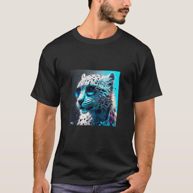 T-shirt Fun animal motif  snow leopard with sunglasses (Devant)