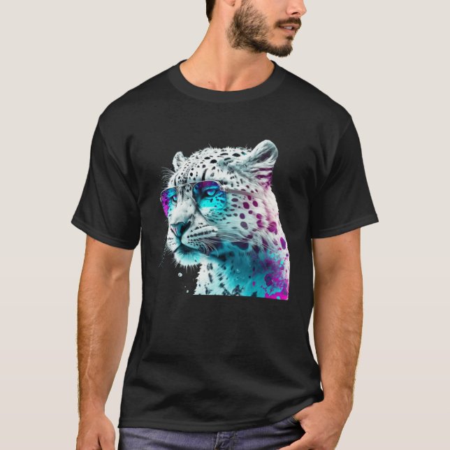 T-shirt Fun animal motif  snow leopard with sunglasses (Devant)