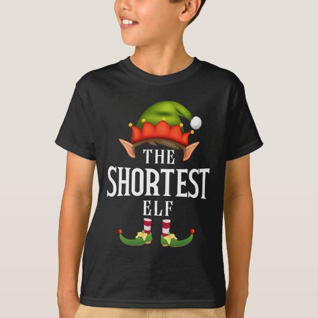 T-shirt Fun de Noël du plus court groupe Elf (Devant)