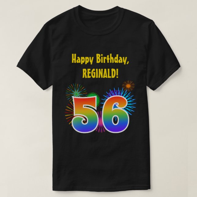T-shirt Fun Fireworks + Rainbow Motif "56" Anniversaire # (Design devant)