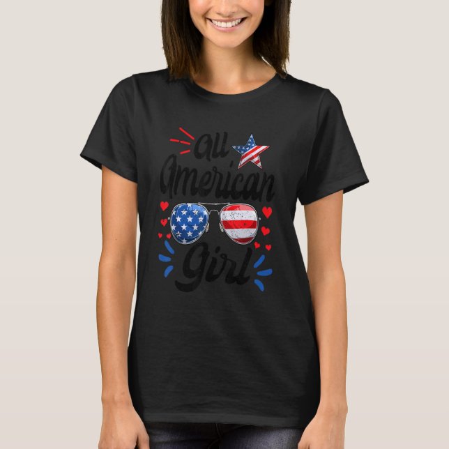 T-shirt Fun Kids Girl All American Girl Patriotic Juillet  (Devant)