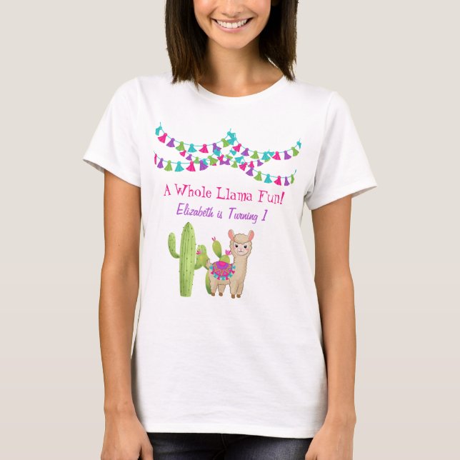 T-shirt Fun Llama entier rose violet Cactus Anniversaire (Devant)