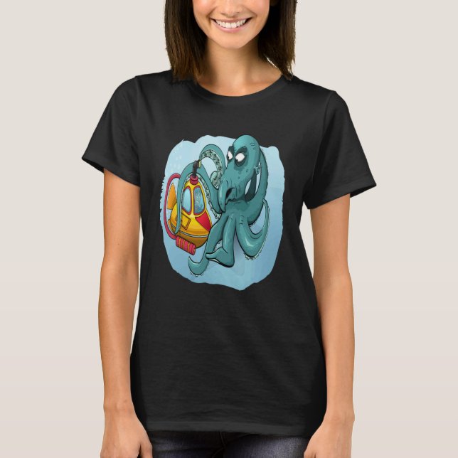 T-SHIRT FUN OCTOPUS OCTOPUS DIVER PERISCOPE UNDERWATER SUB (Devant)