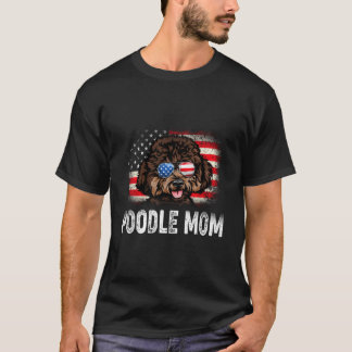 T-shirt Fun Poodle Maman Drapeau Américain Fête Des Mères