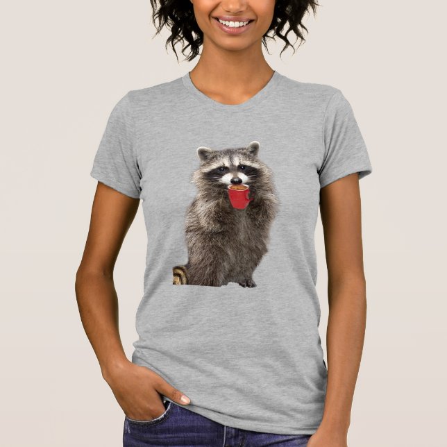 T-shirt Fun Raccoon tenant Coffee Cup Humour animal (Devant)
