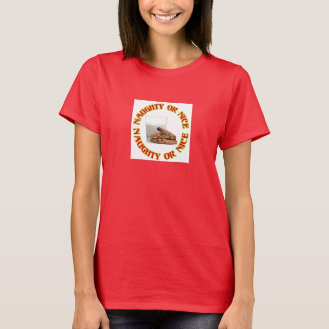 T-shirt Fun Red Naughty ou Nice Milk and Cookies (Devant)