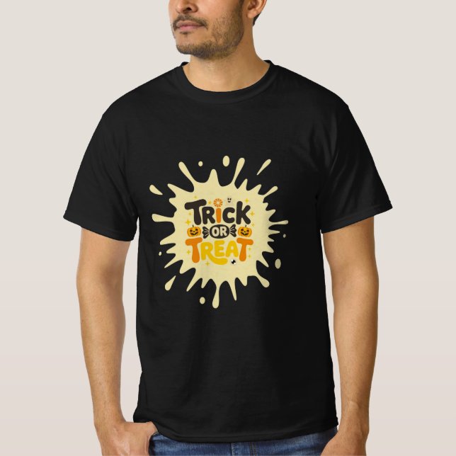 T-shirt Fun Retro "Trick or Treat" Splash Men Halloween  (Devant)
