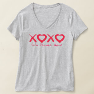 T-shirt Fun rouge en détresse XOXO amour baisers vin choco