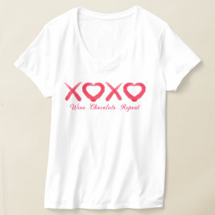 T-shirt Fun rouge en détresse XOXO amour baisers vin choco