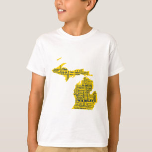 T-shirt Fun Yellow et Navy Blue State of Michigan villes