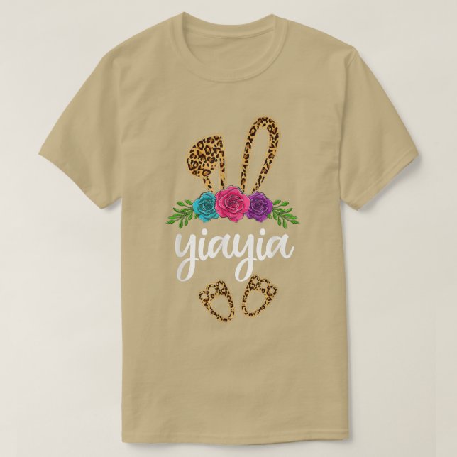 T-shirt Fun Yiayia Bunny Leopard, Bunny Grandm de Pâques (Design devant)