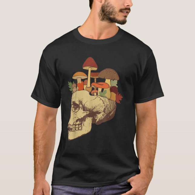T-shirt Fungus Magic Psilocybin Mushrooms Skull Face Hippi (Devant)
