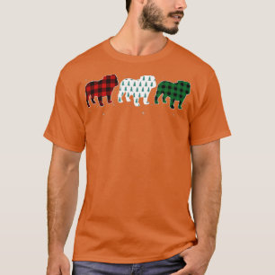 T-shirt Funky Anglais Bulldog Red Plaid Christmas Tree Chi
