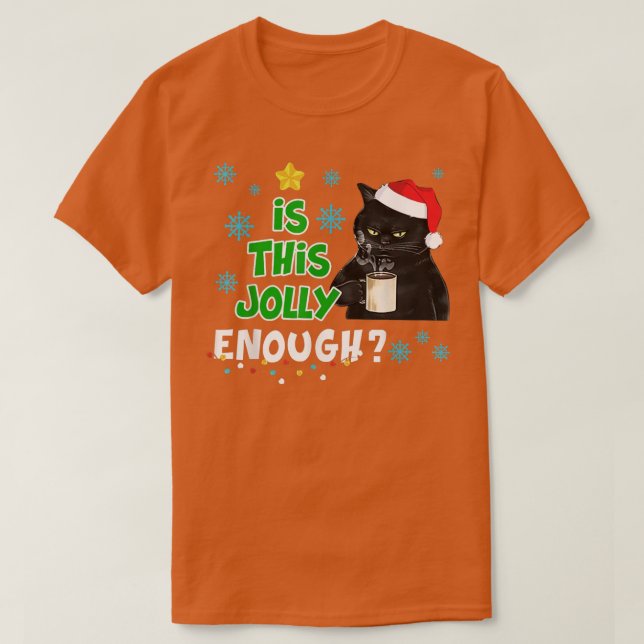 T-shirt Funky Black Cat Noël Light Père Noël This Jolly E (Design devant)