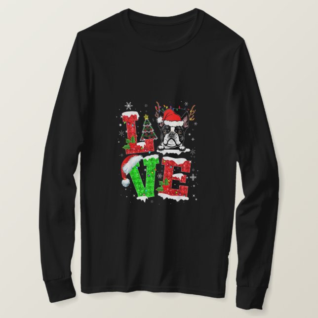 T-shirt Funky Boston Terrier Dog Tree lumières de Noël Xma (Design devant)