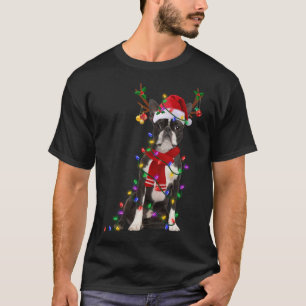 T-shirt Funky Boston Terrier Dog Tree lumières de Noël Xma