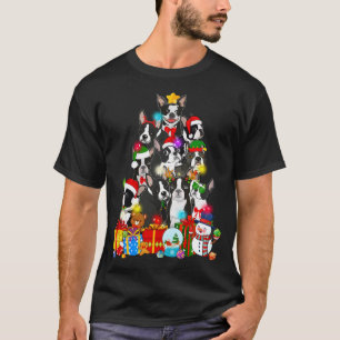 T-shirt Funky Boston Terrier Feux d'arbre de Noël Chiot D