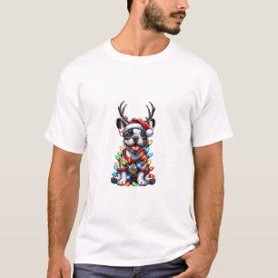 T-shirt Funky French Bulldog Christmas Light Santa Hat Rei