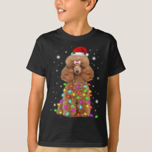 T-shirt Funky French Poodle Chien Santa Hat lumières de No