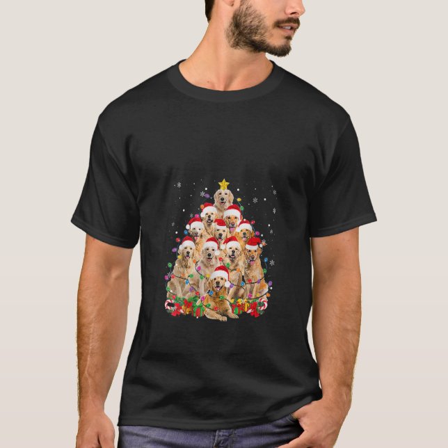T-shirt Funky Golden Retriever Feux de Noël Tree Dog L (Devant)