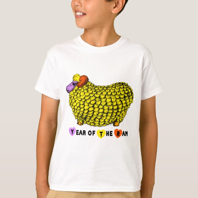 T-shirt Funky Jaune Bélier Chinois Nouvel An Zodiac K Blan (Devant)